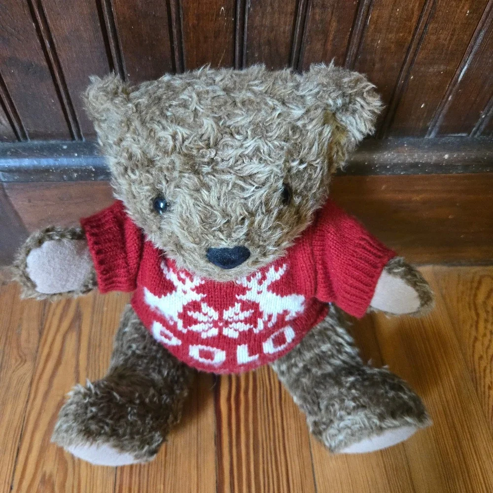 VTG Ralph Lauren Polo Bear 1998 Brown Red Reindeer Sweater Plush Toy Collectible